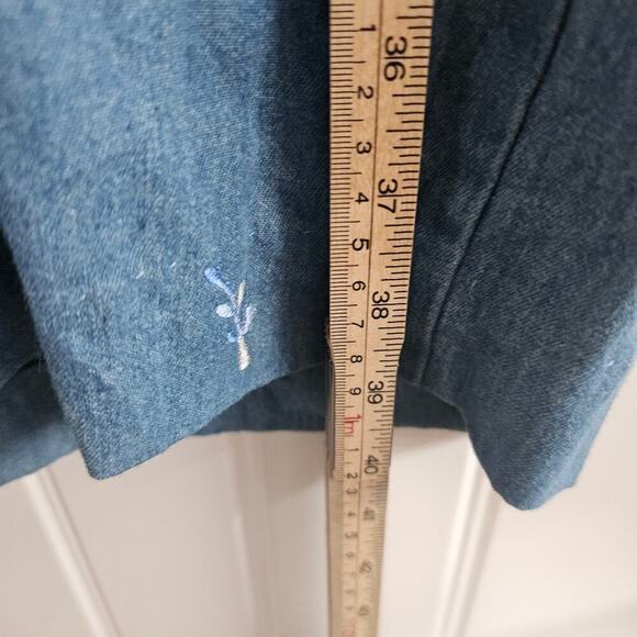 Vintage Denim Dress Women Medium 90s Midi Blue Floral Cottage Granny Prairie - Picture 9 of 14
